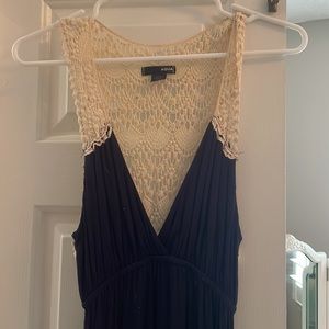 Lace back navy maxi dress